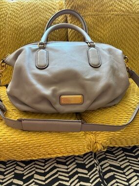 Marc Jacobs Taupe Pebbled Leather Satchel with Gold Plate